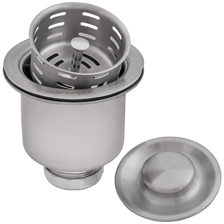 Ruvati Deep Basket Strainer Drain for Kitchen Sinks all Metal with Stopper 3-1/2 inch Stainless Steel RVA1027ST